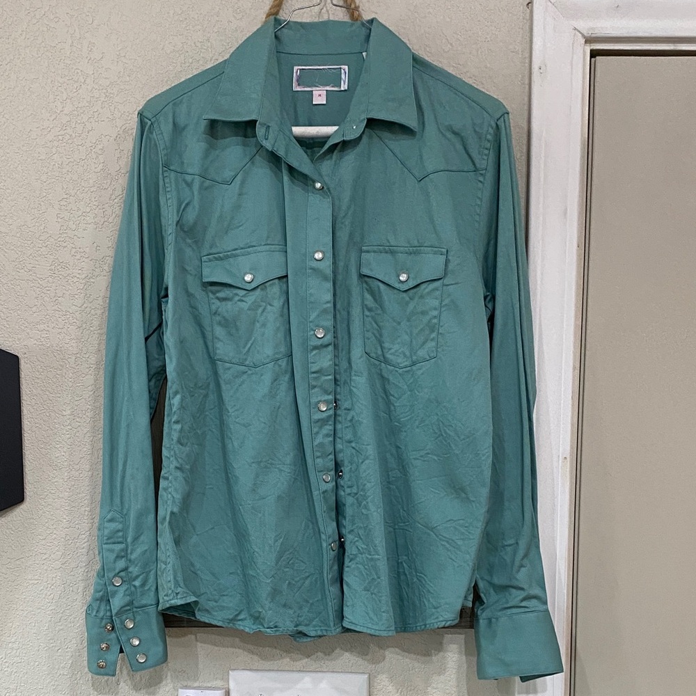 Western Pearl snap teal rodeo shirt